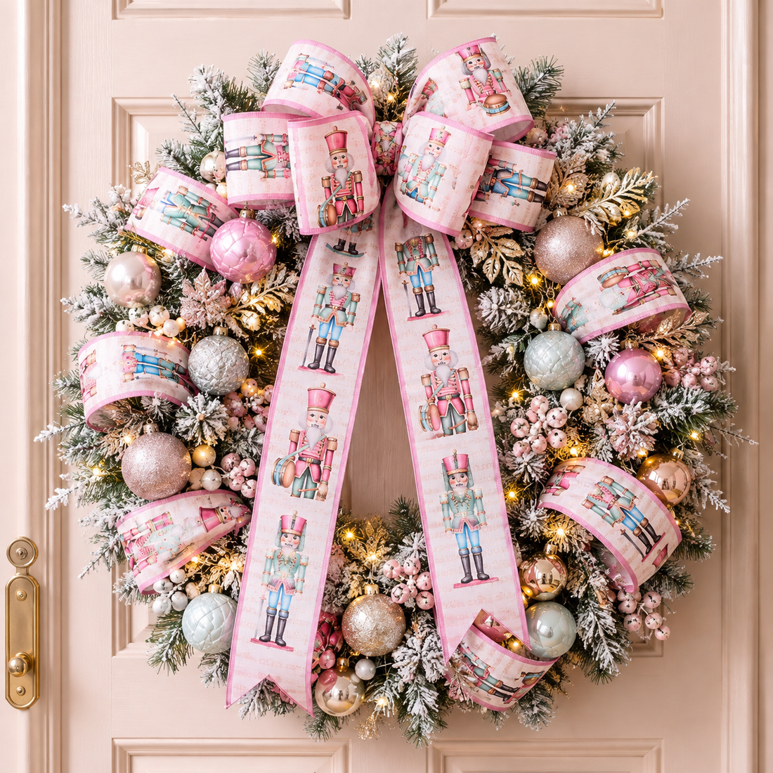 2.5" × 10-Yard Pink, Mint & Ice-Blue Nutcracker Christmas Ribbon