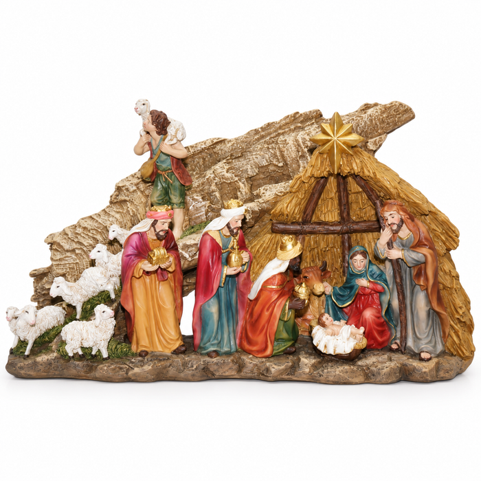 12" Nativity Scene with Holy Family, Wise Men & Sheep