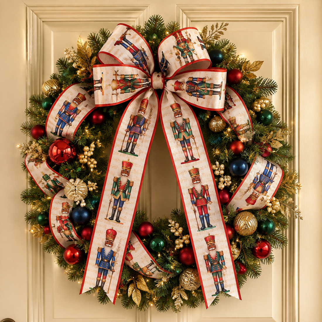 2.5" × 10-Yard African American Nutcracker w/Edge Christmas Ribbon