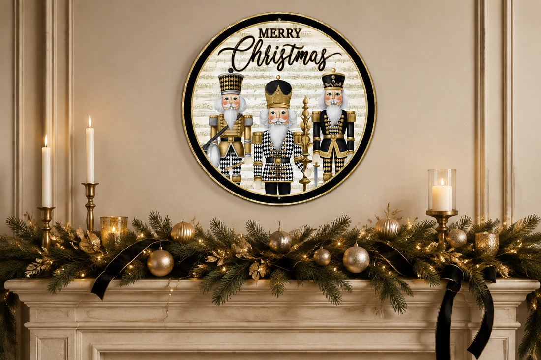 12" Merry Christmas Harlequin Nutcracker Metal Sign