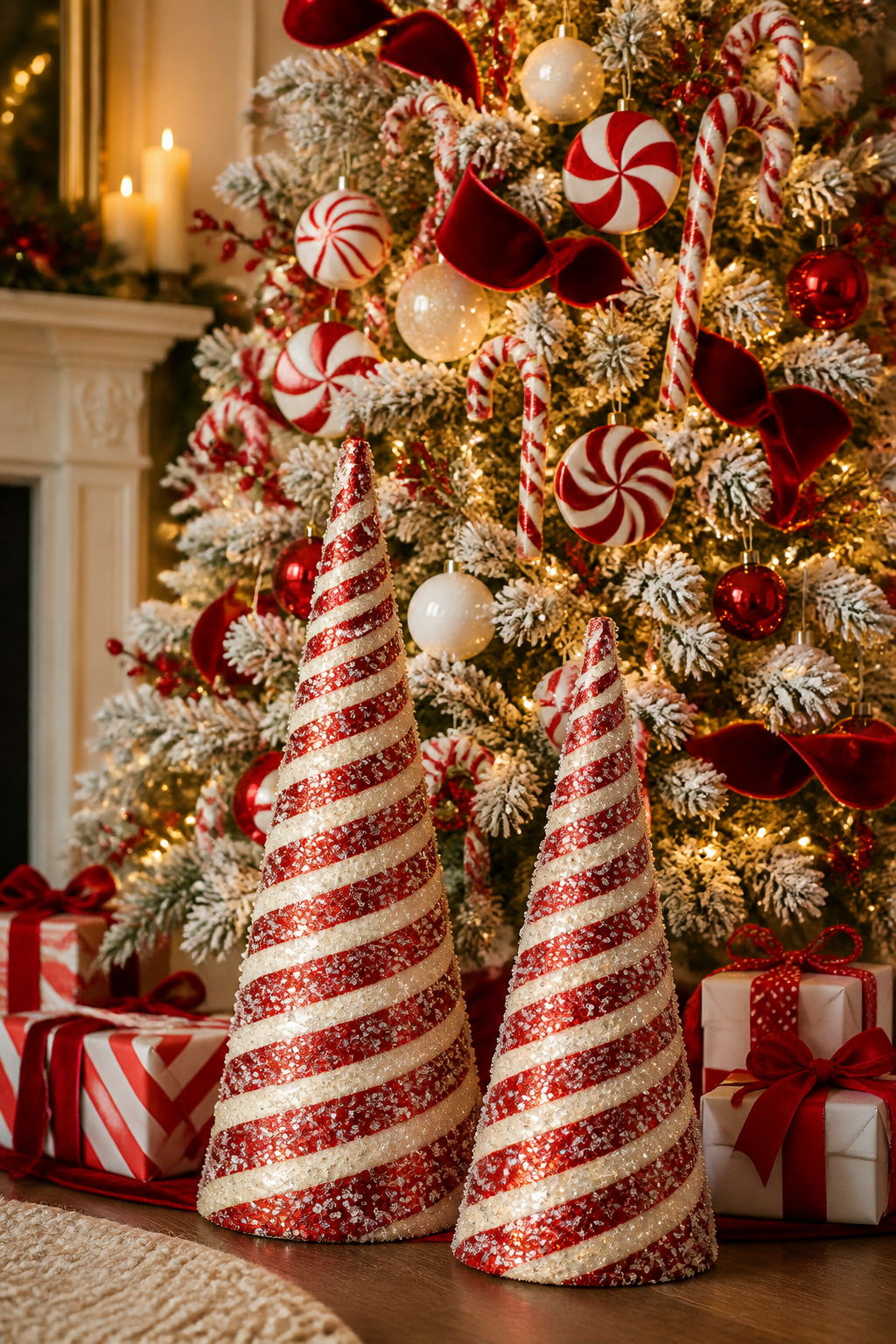 16" - 20" Candy Stripe Cone Decorations – Christmas Holiday Cheer Set of 2
