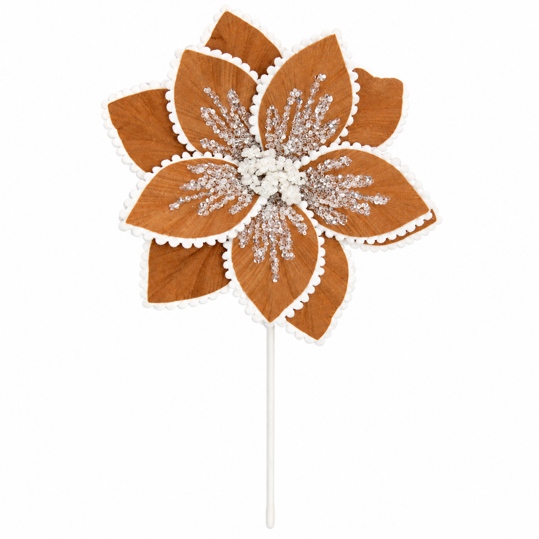 24"Gingerbread Poinsettia Christmas Pick with White Icing Trim