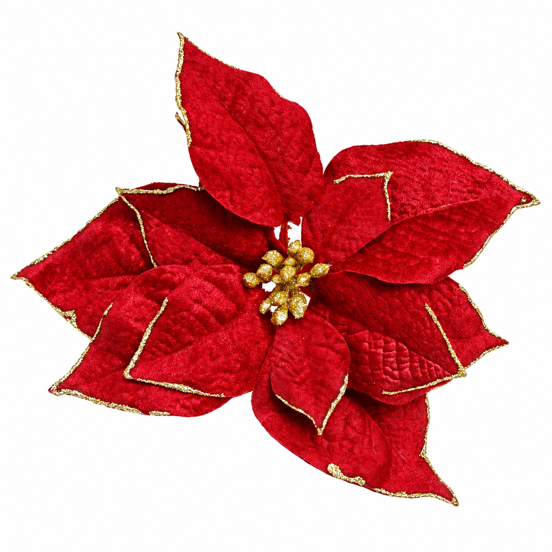 8" Red Poinsettia Christmas Tree Clip Ornament with Gold Glitter