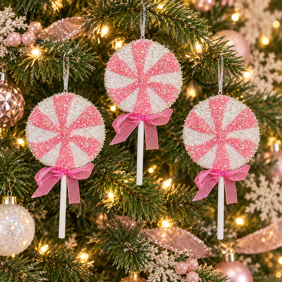 8" Pink Lollipop Ornaments