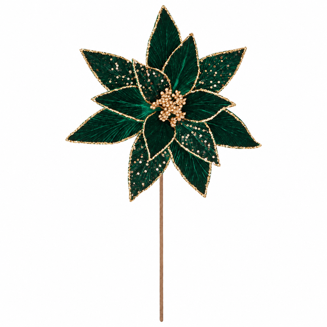 24" Emerald Green & Gold Glitter Poinsettia Christmas Pick