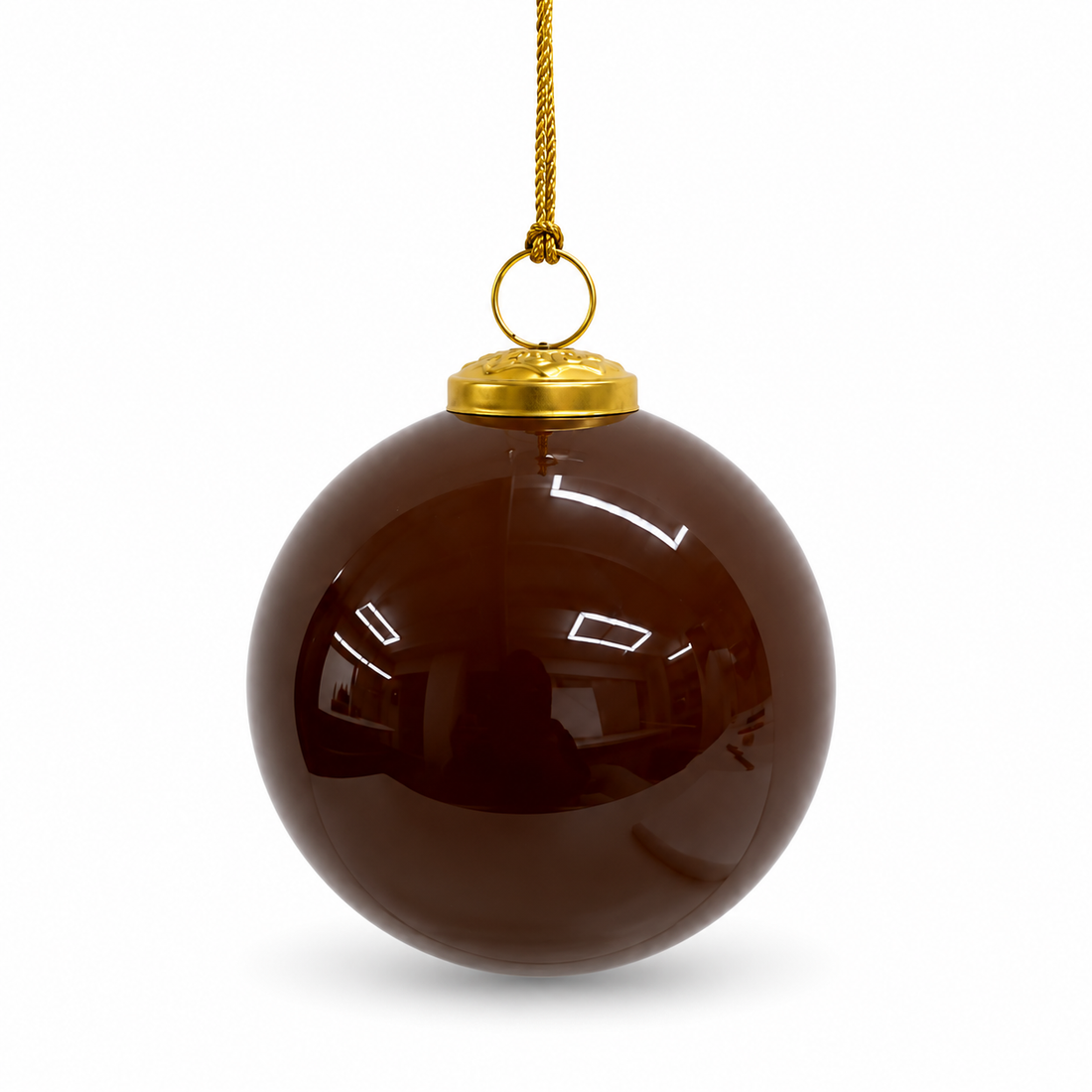 Brown Glass Christmas Ball Ornament w/Gold Cap