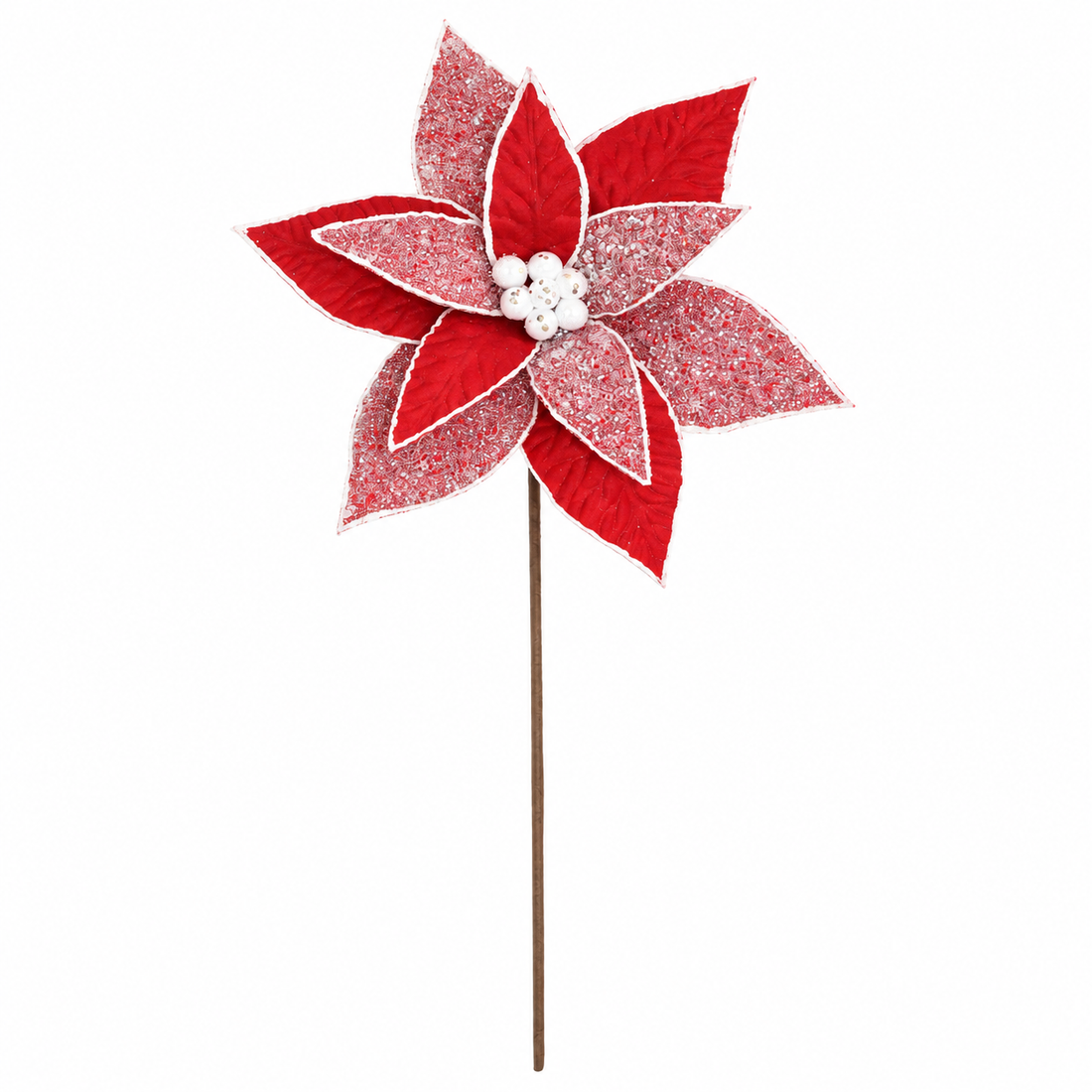 24" Peppermint Candy Cane Poinsettia Christmas Pick – Red & White