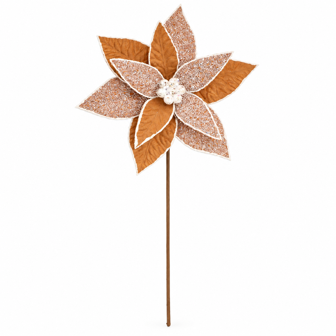 24" Gingerbread Glitter Poinsettia Christmas Floral Pick