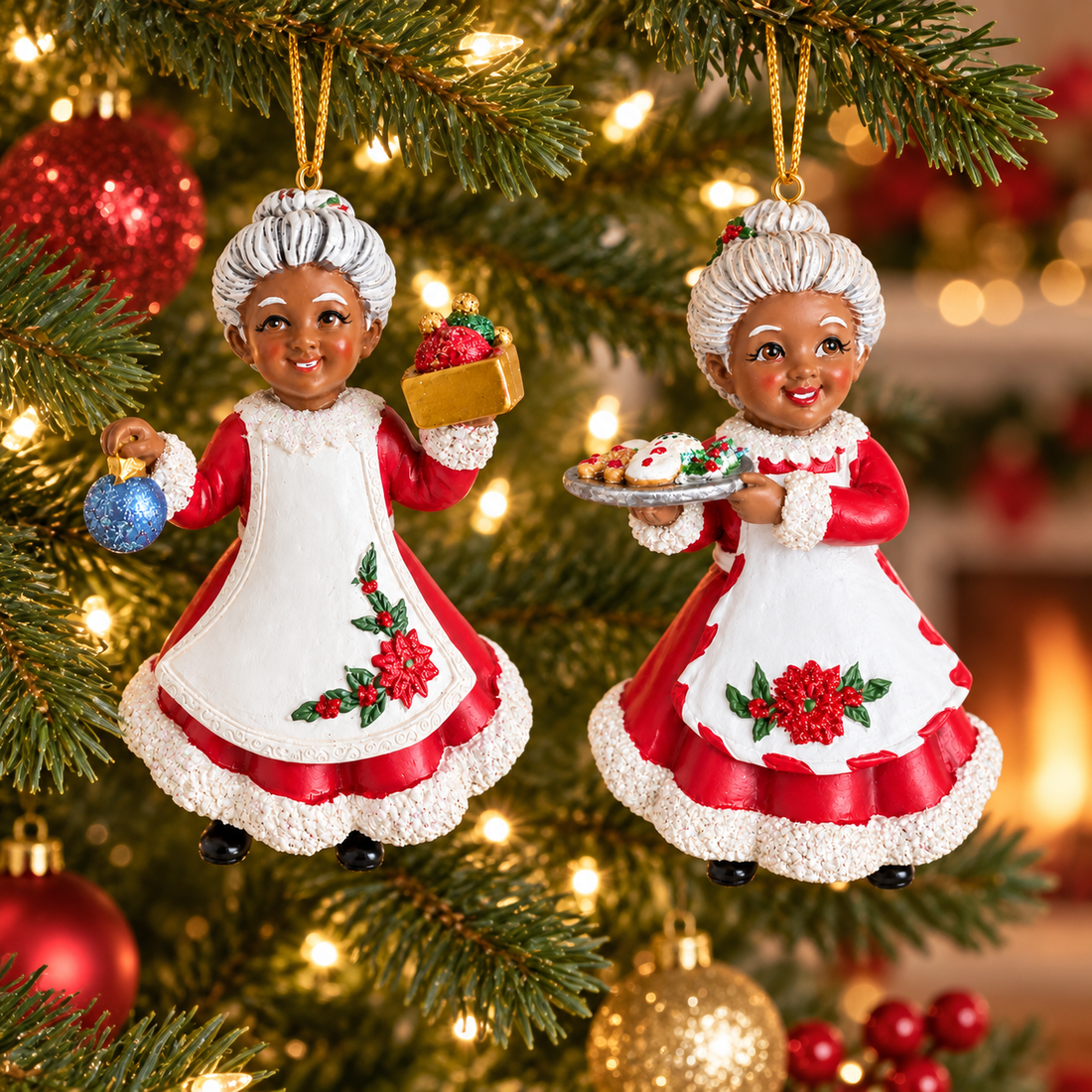 4.25" African American Mrs. Claus Christmas Ornaments – 2 Assorted Designs