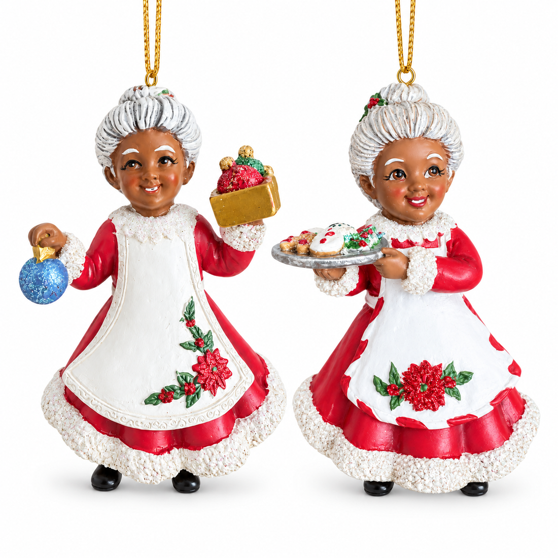 4.25" African American Mrs. Claus Christmas Ornaments – 2 Assorted Designs