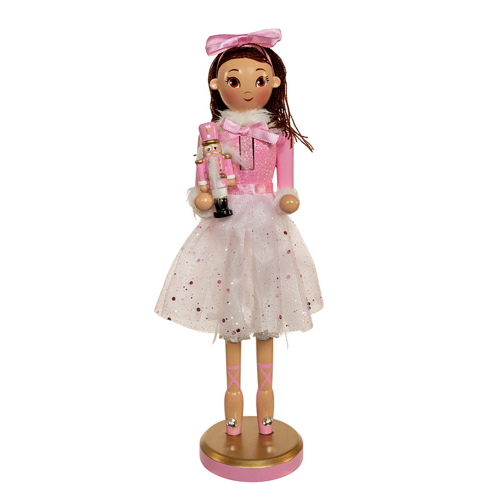 12" Pink Clara Ballerina Nutcracker with Brunette Hair – Elegant Christmas Decoration