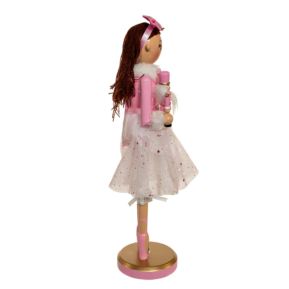 12" Pink Clara Ballerina Nutcracker with Brunette Hair – Elegant Christmas Decoration