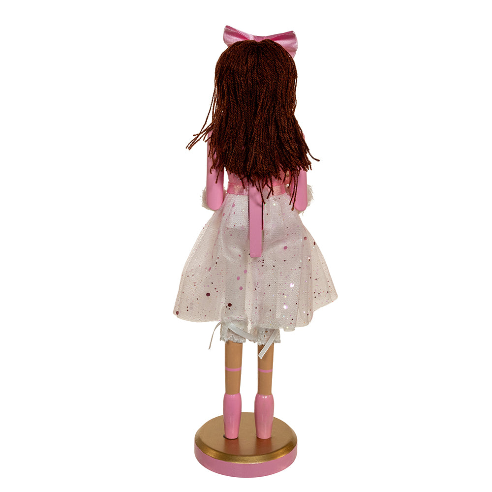 12" Pink Clara Ballerina Nutcracker with Brunette Hair – Elegant Christmas Decoration