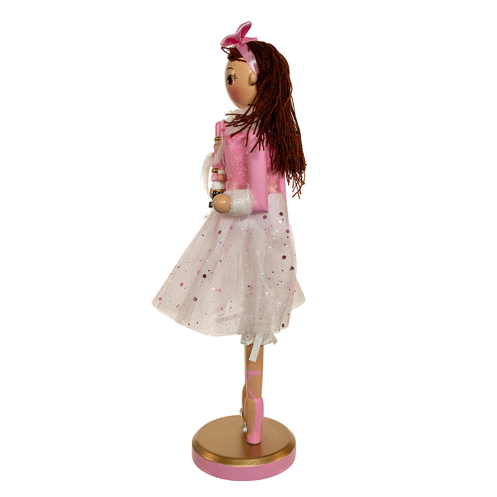 12" Pink Clara Ballerina Nutcracker with Brunette Hair – Elegant Christmas Decoration