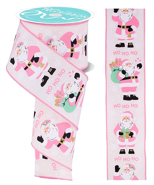 2.5" × 10-Yard Pink Santa Claus “Ho Ho Ho” Christmas Ribbon