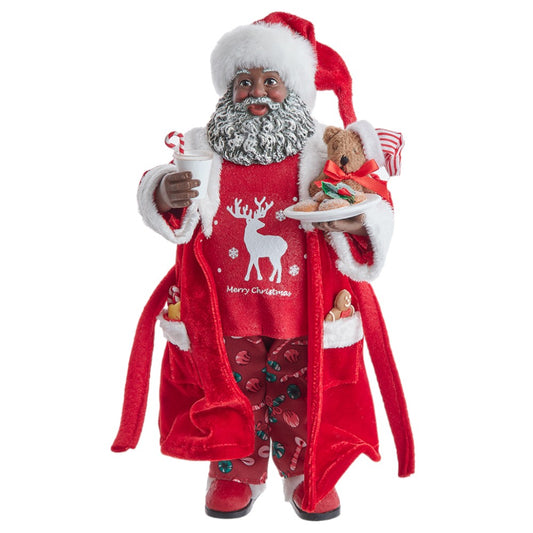 10.5" African American Santa in Pajamas and Robe – Unique Christmas Figurine