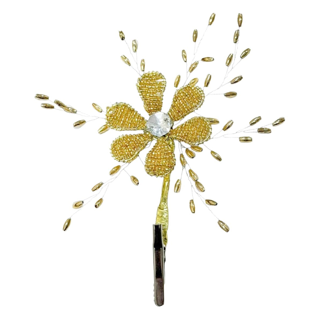Gold 7-inch beaded flower Christmas clip ornament