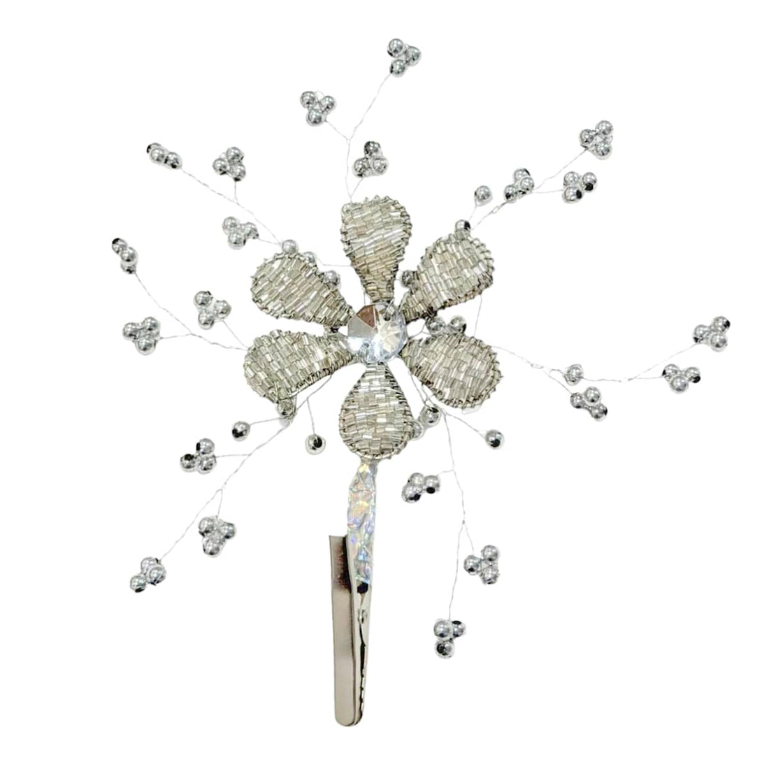 Silver 7-inch beaded flower Christmas clip ornament