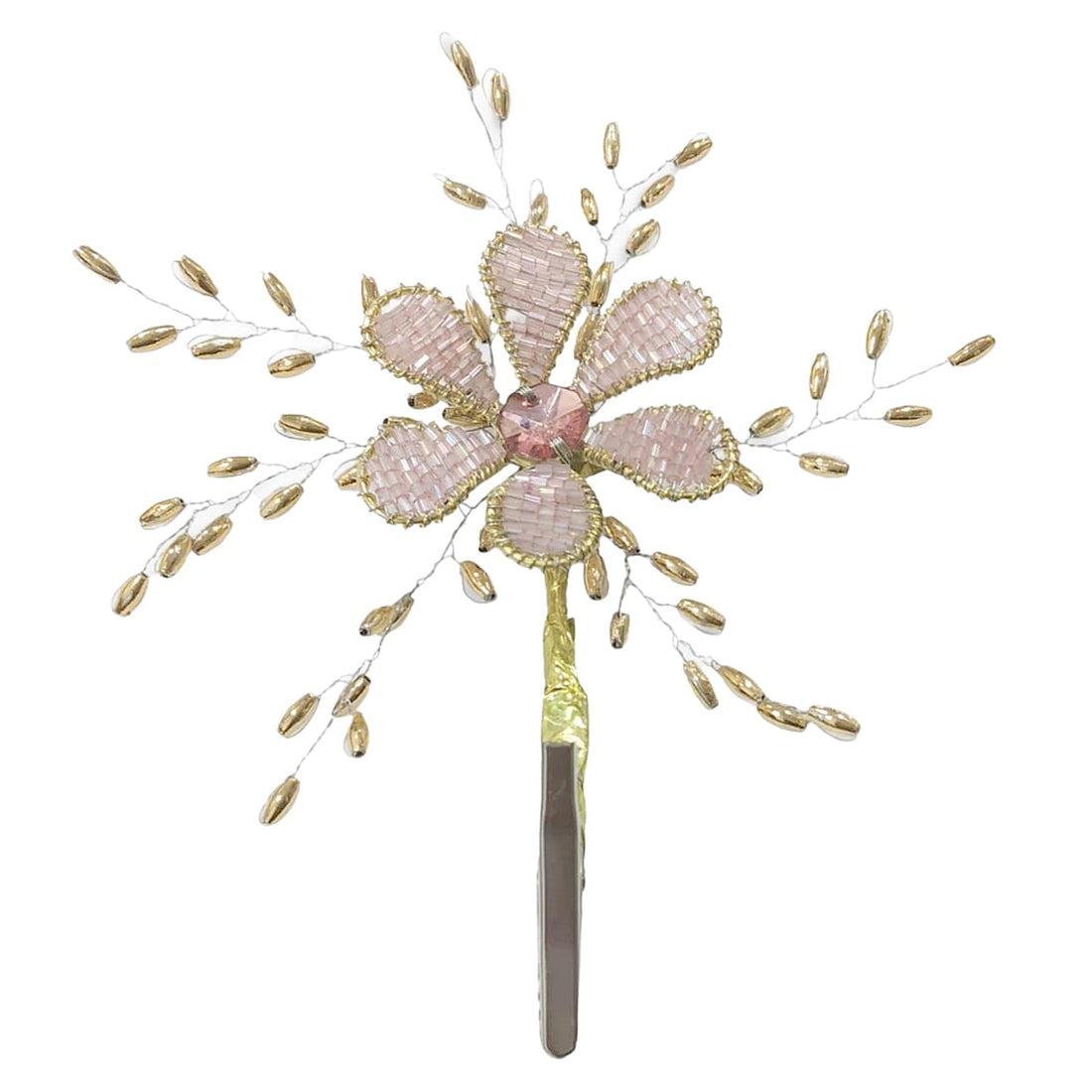 Pink 7-inch beaded flower Christmas clip ornament