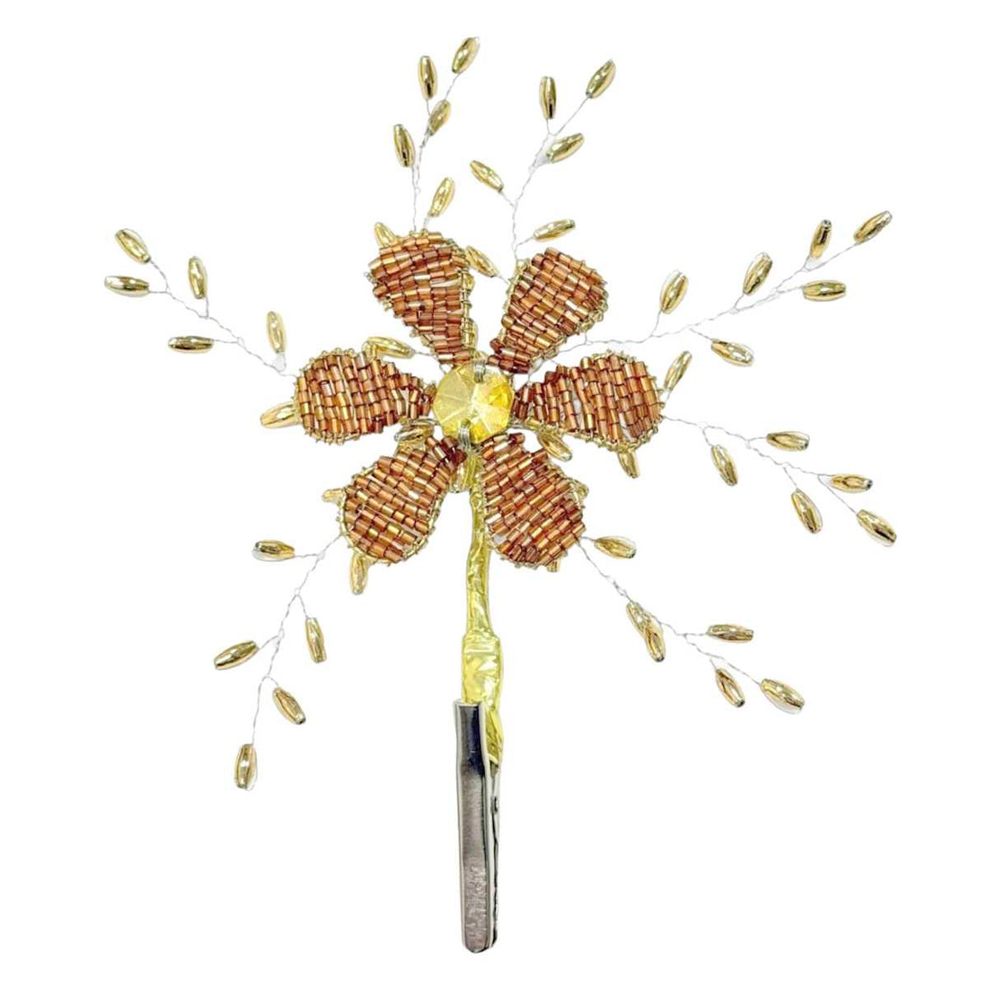 Brown 7-inch beaded flower Christmas clip ornament