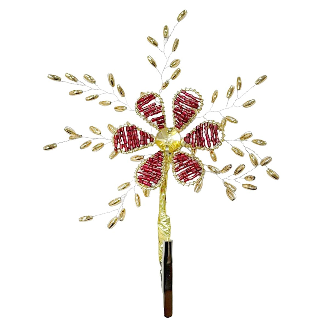 Burgundy 7-inch beaded flower Christmas clip ornament