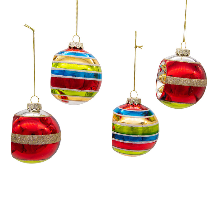 3-inch vintage tinsel glass Christmas ornaments set of 4