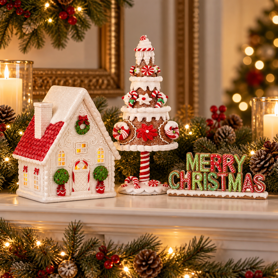 Gingerbread Christmas Bundle displayed on an elegant holiday mantel