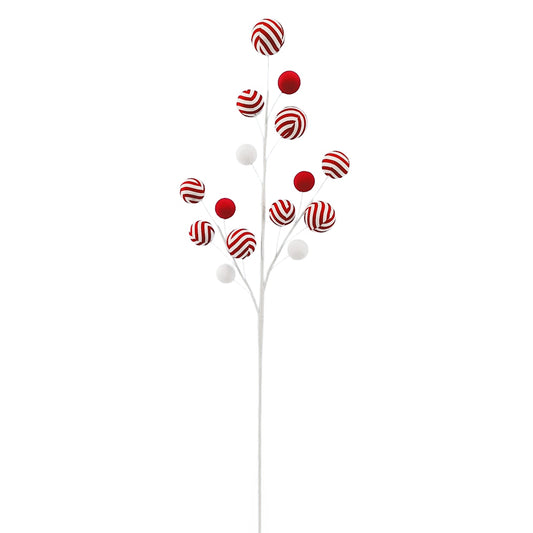 31″ Red & White Peppermint Ball Pick –  Candy Christmas Decoration Stem