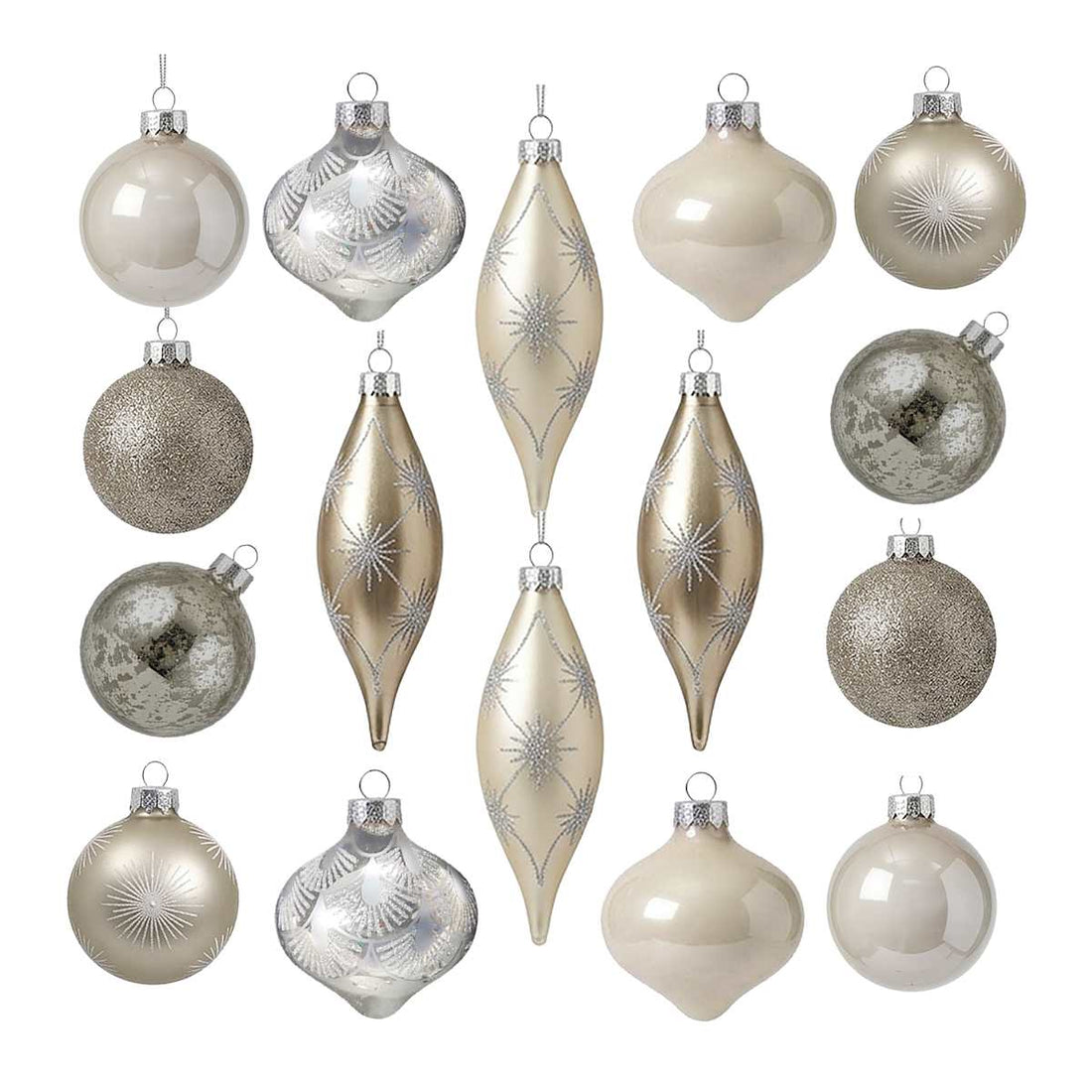Set of 16 Champagne glass Christmas ornaments in supplier packaging