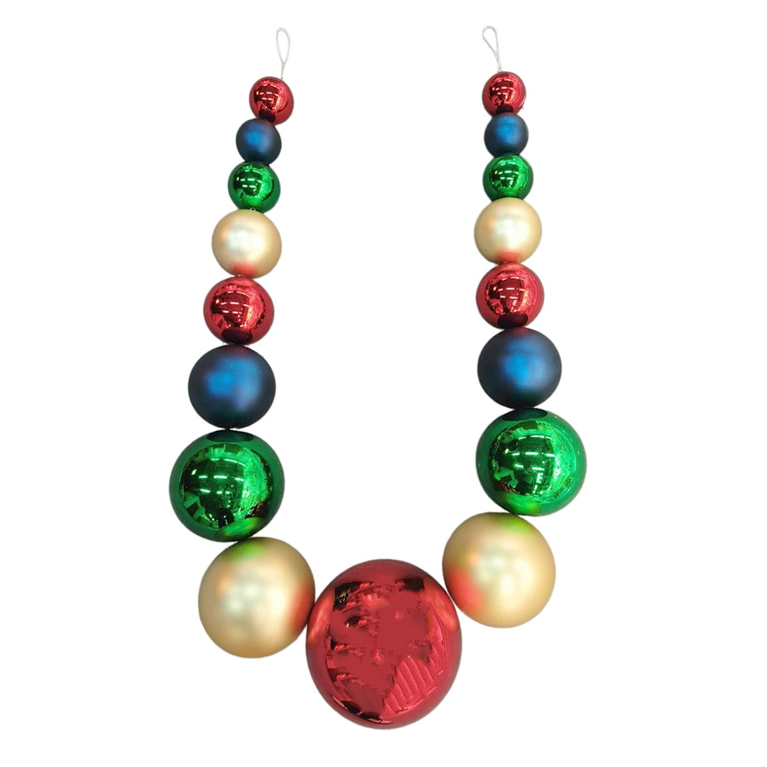 74" Jumbo Christmas Ball Ornament Garland – Red, Green, Blue & Gold Holiday Decor
