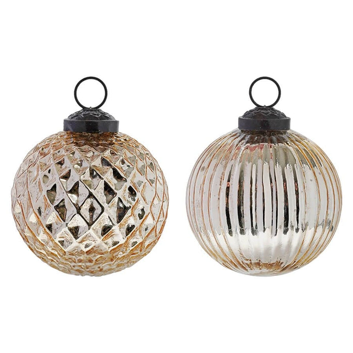 5" Gold Glitter Glass Diamond Embossed Ornament Set  – Luxury Vintage Round Christmas Decoration
