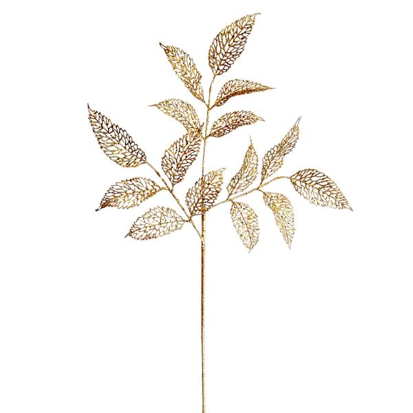 18.5-inch gold mesh leaf spray; set includes two