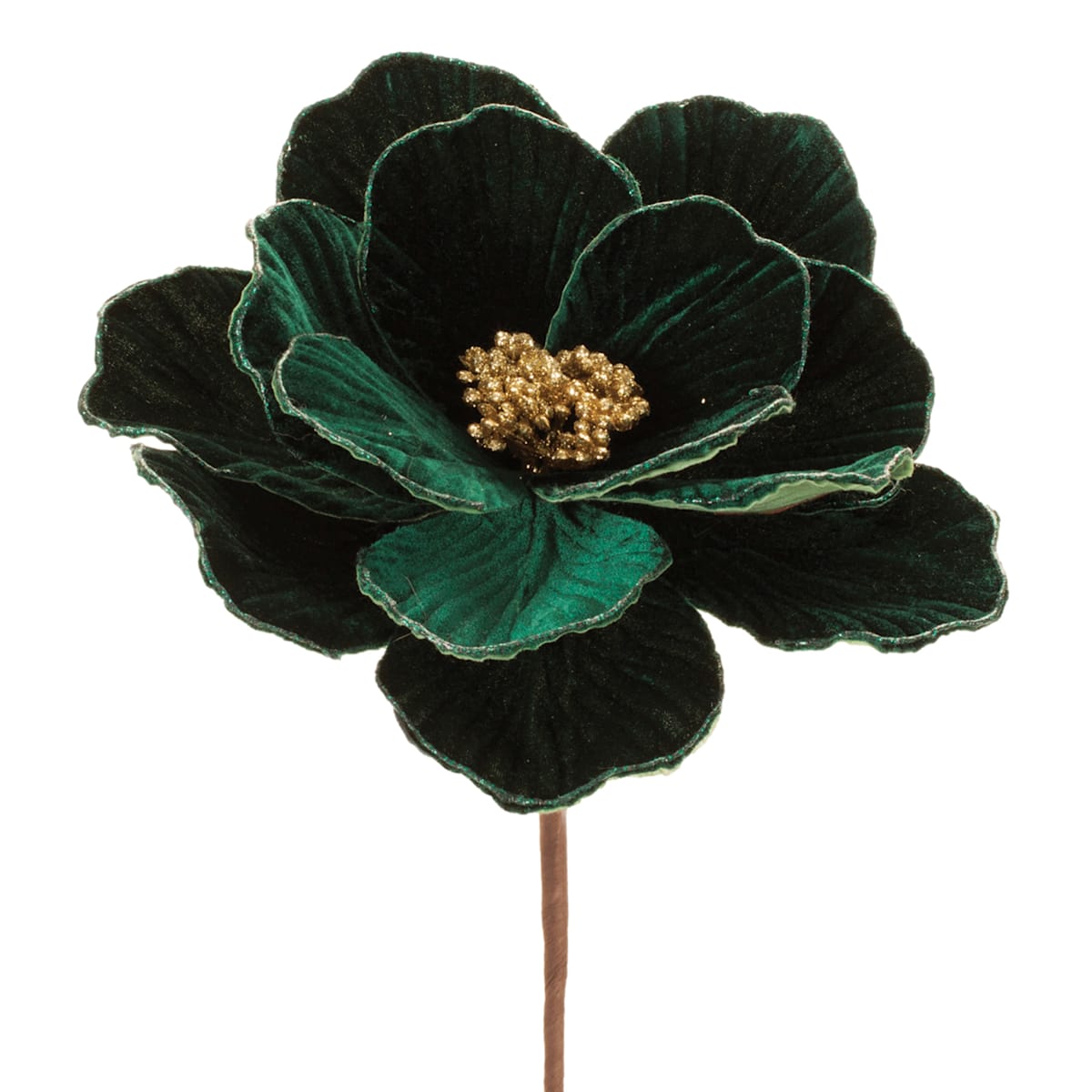23" Green Velvet Peony Stem – Elegant Holiday Floral Pick