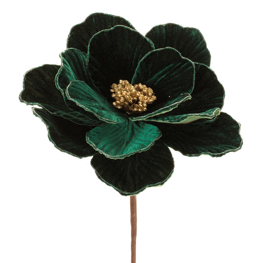 23" Green Velvet Peony Stem – Elegant Holiday Floral Pick