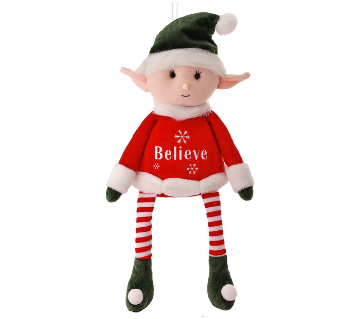22" Fabric Retro "Believe" Sitting Christmas Elf
