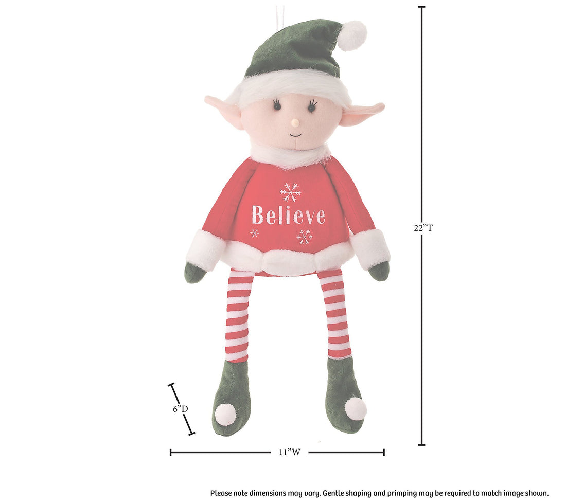 22" Fabric Retro "Believe" Sitting Christmas Elf – alternate view
