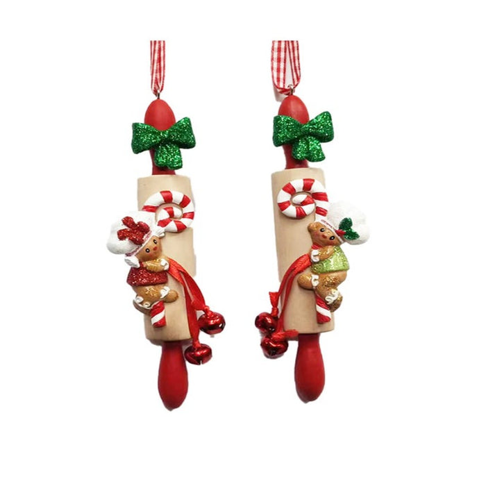 5-inch gingerbread boy and girl rolling pin ornaments set of 2
