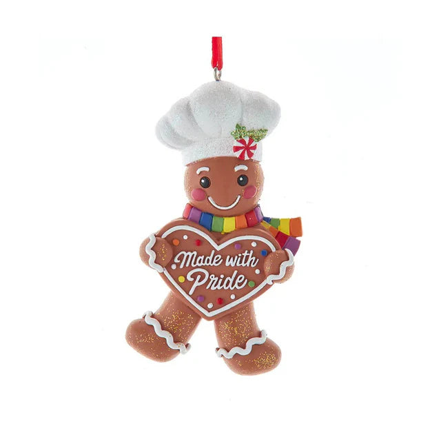 3.5-inch Pride gingerbread chef Christmas ornament with rainbow scarf