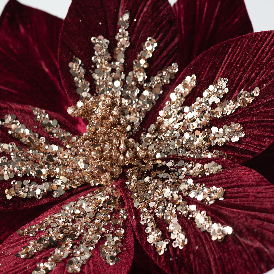 Burgundy velvet magnolia Christmas floral pick alternate view