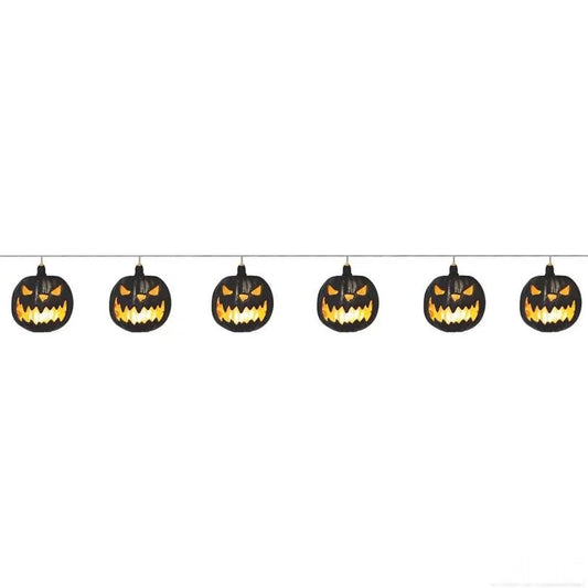 40" Light-Up Jack-O'-Lantern Halloween String Lights | Black Pumpkin LED Garland for Indoor Halloween Décor