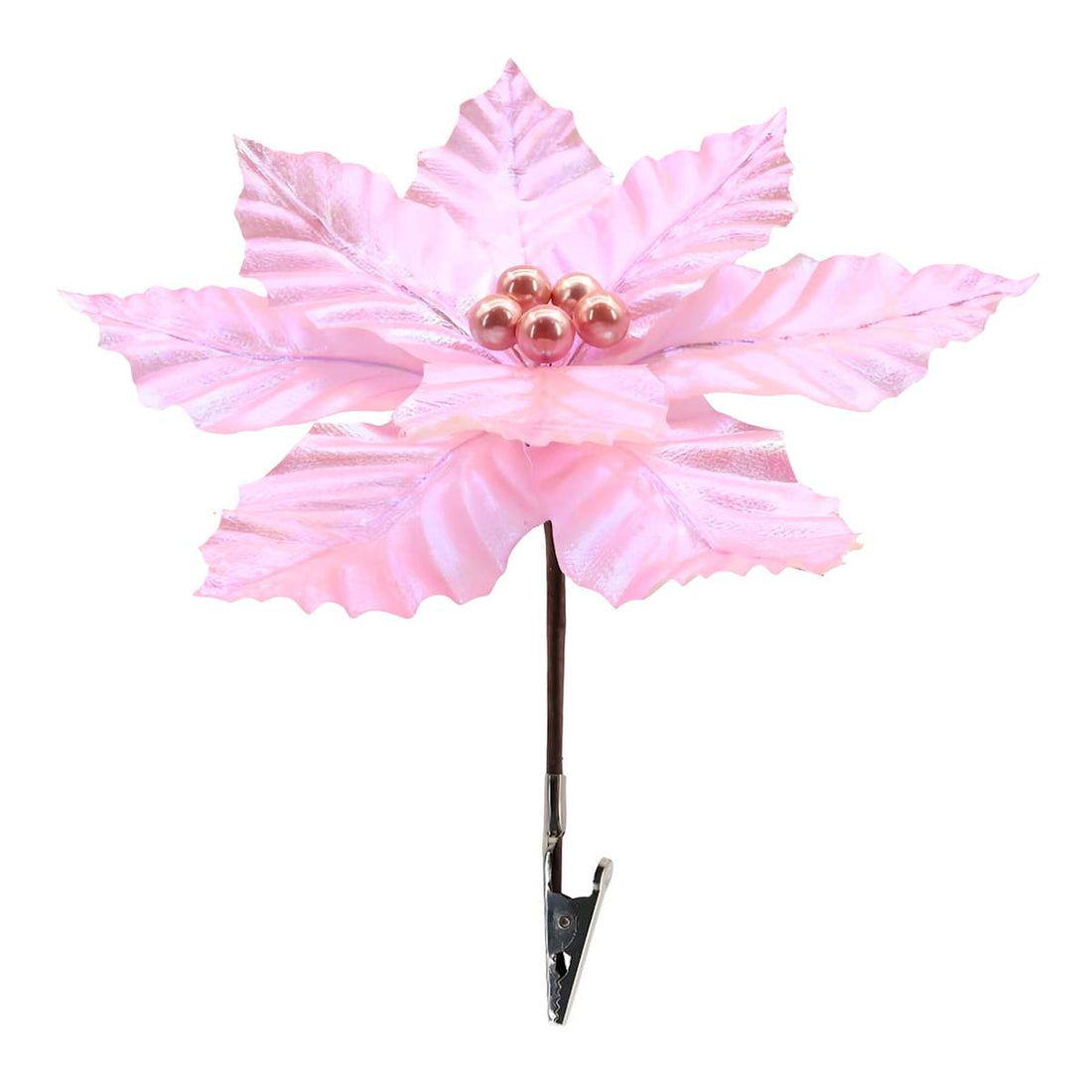 Pink 10-inch iridescent poinsettia flower Christmas clip