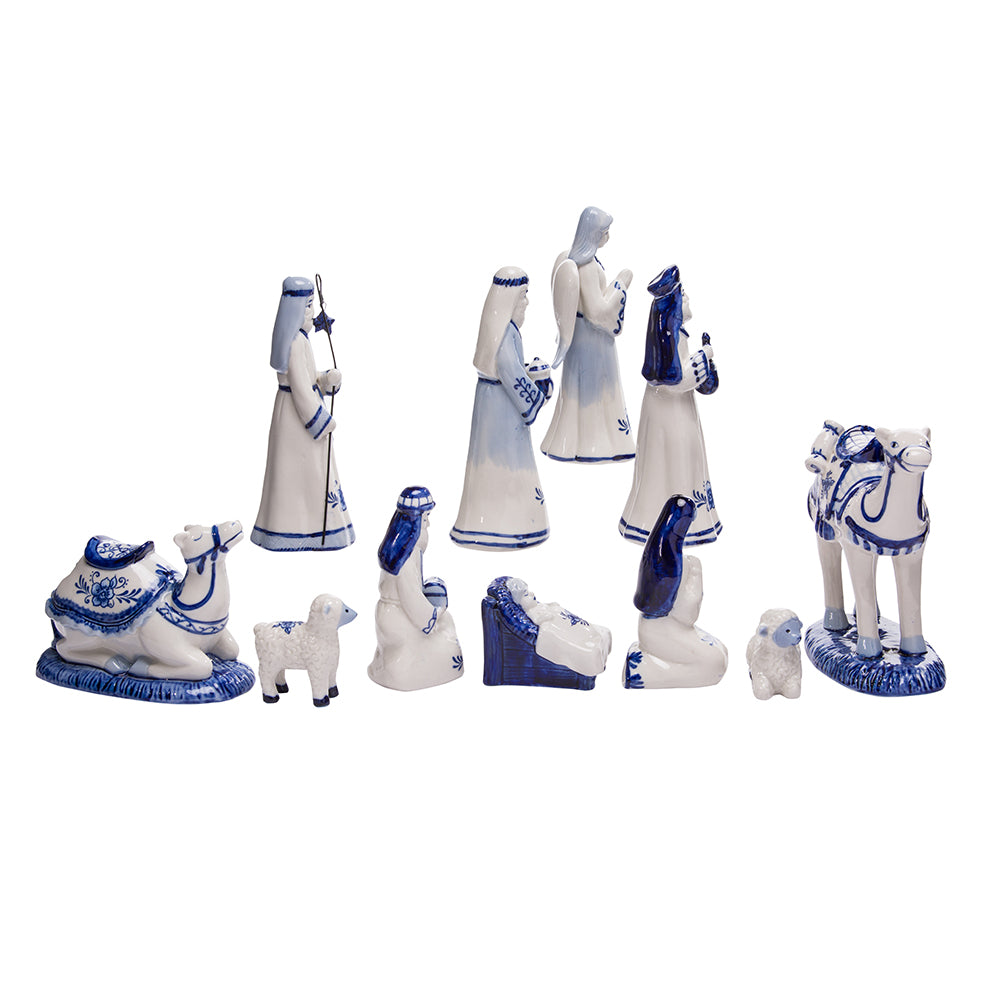 1.97" - 6.7" Porcelain Delft Nativity Set - 11 Pieces - Elegant Blue and White Christmas Decoration