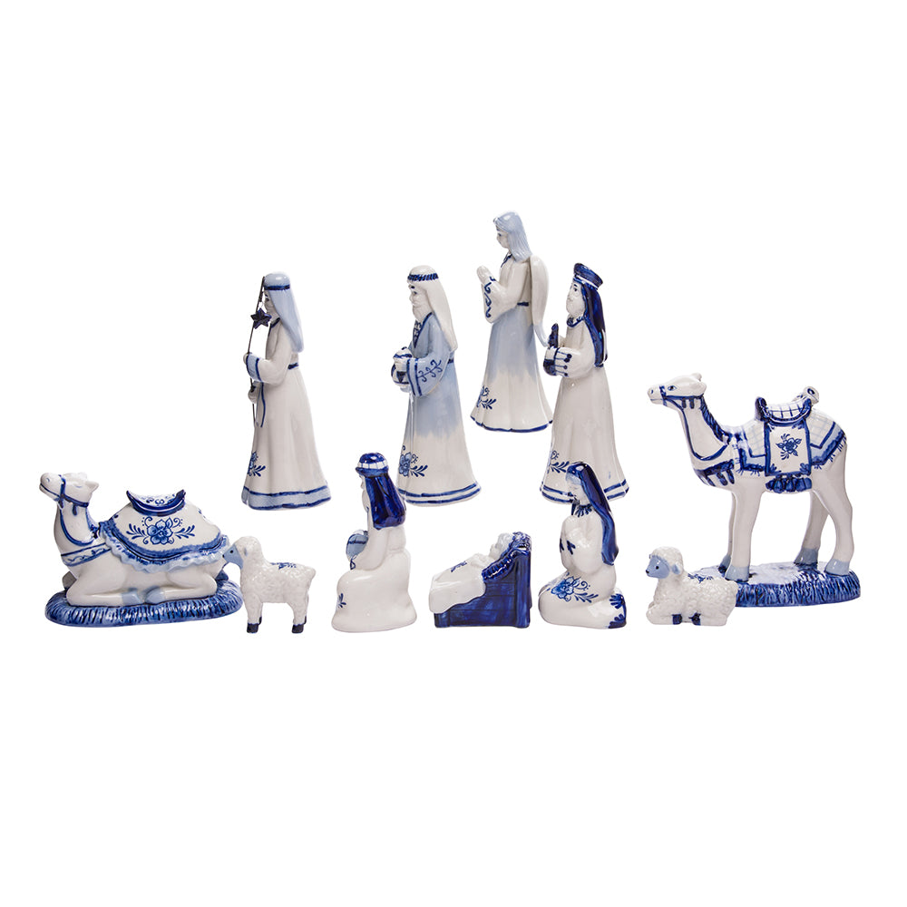 1.97" - 6.7" Porcelain Delft Nativity Set - 11 Pieces - Elegant Blue and White Christmas Decoration