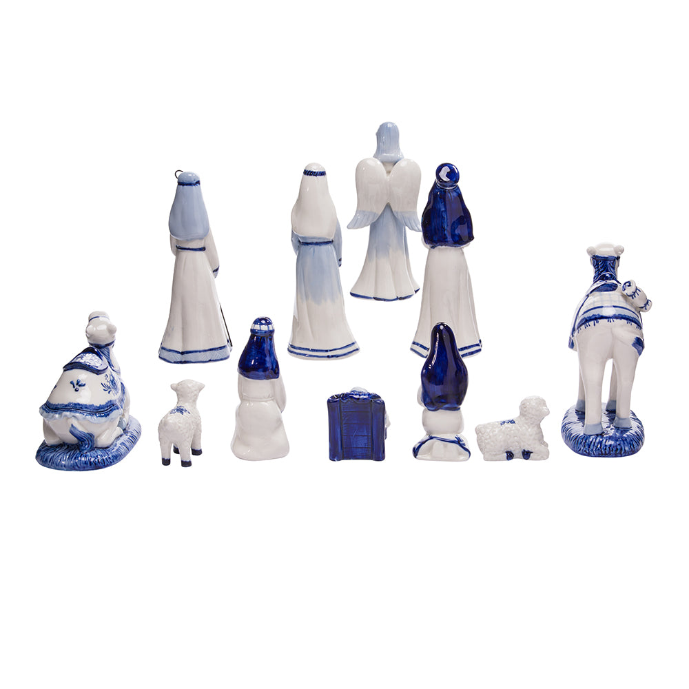 1.97" - 6.7" Porcelain Delft Nativity Set - 11 Pieces - Elegant Blue and White Christmas Decoration