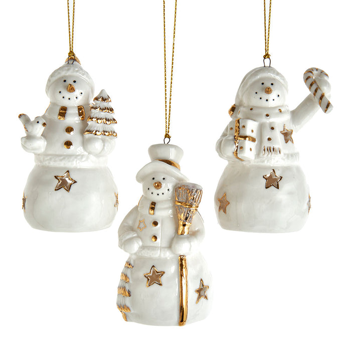 3.5-inch ceramic snowman Christmas ornaments set of 3