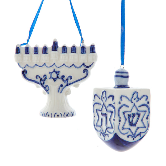 3" Porcelain Hanukkah Ornaments – Set of 2 Elegant Jewish Holiday Decorations