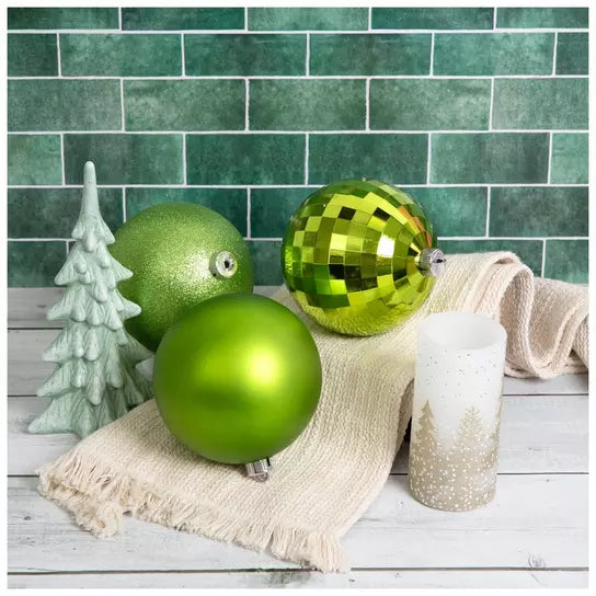 Set of 6 Large 150mm Lime matte shiny and glitter Christmas ball ornaments