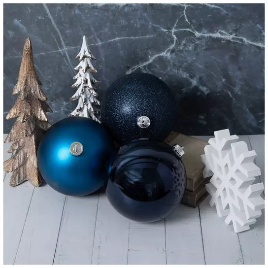 Set of 6 Large 150mm Blue Christmas matte shiny and glitter Christmas ball ornaments