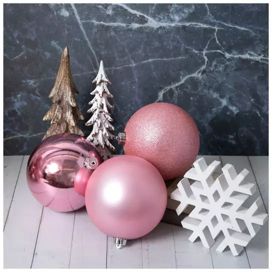 Set of 6 Large 150mm Blush Pink matte shiny and glitter Christmas ball ornaments