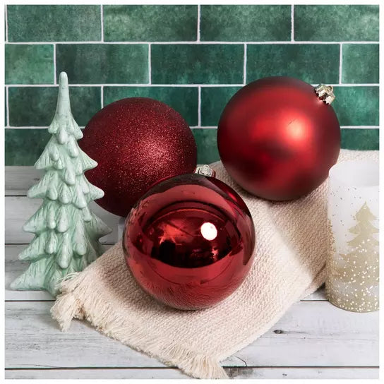 Set of 6 Large 150mm Oxblood matte shiny and glitter Christmas ball ornaments